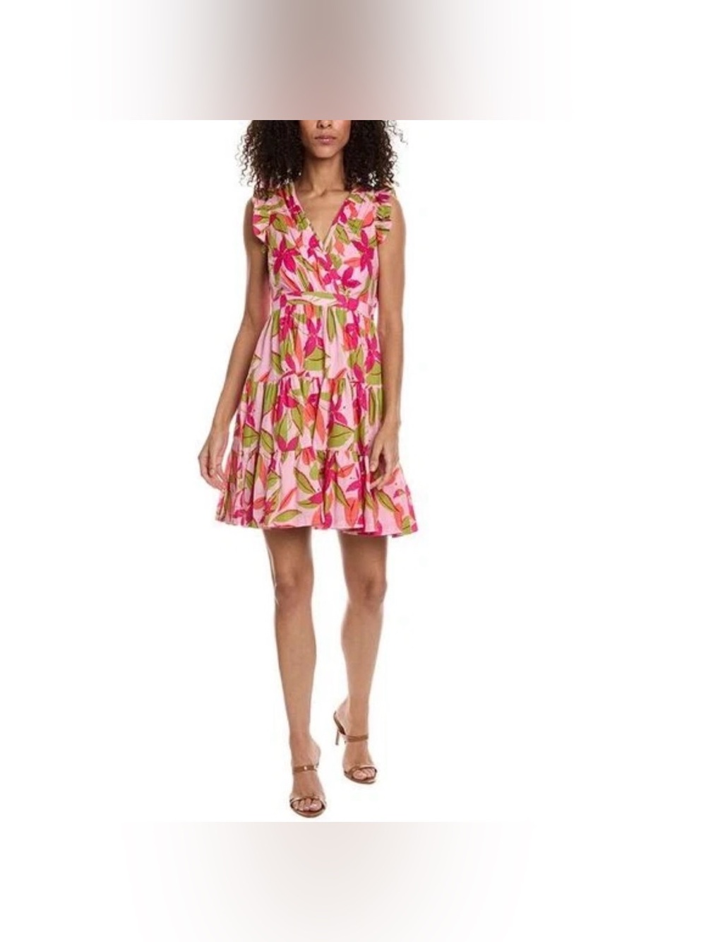 Taylor Lawn Mini Dress Size L Pink Floral Tropical Vacation Resort NWT